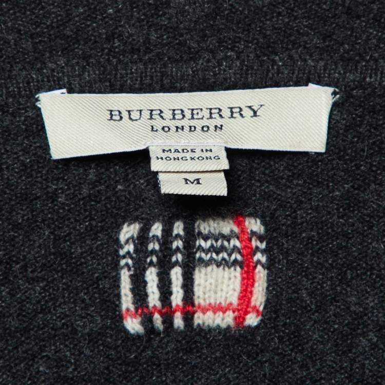 Pre Owned Burberry Charcoal Black Cashmere Knit Zip-Up Hooded Jacket M