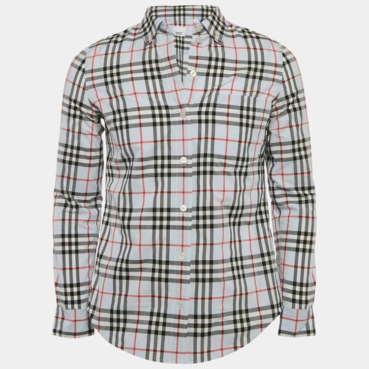 Pre Owned Burberry Blue Vintage Check Cotton Button-Down Shirt S