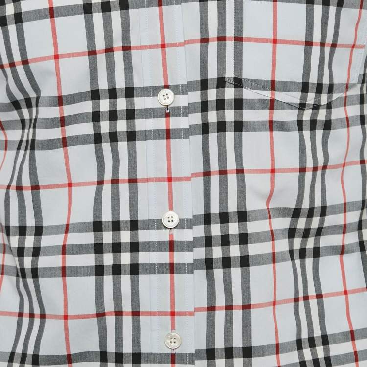 Pre Owned Burberry Blue Vintage Check Cotton Button-Down Shirt S