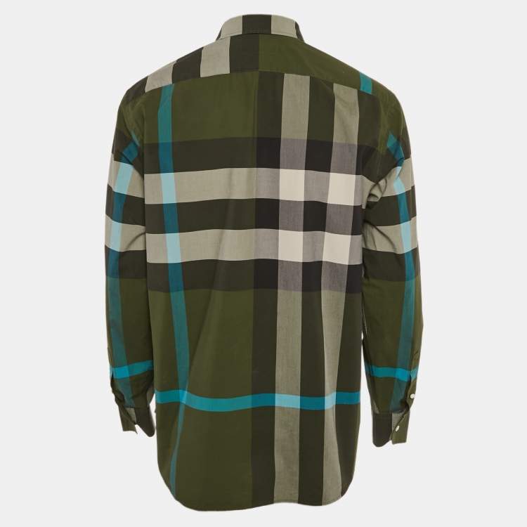 Pre Owned Burberry Green Nova Check Cotton Button Front Shirt XL