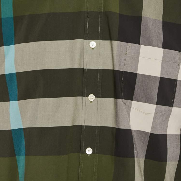 Pre Owned Burberry Green Nova Check Cotton Button Front Shirt XL