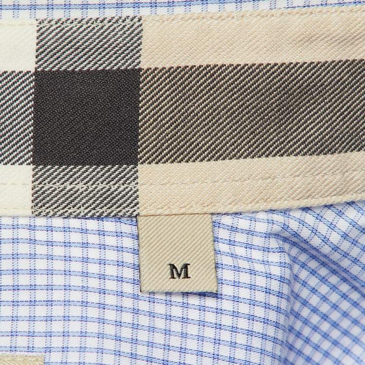 Pre Owned Burberry Blue Pin Checked Cotton Button Down Shirt M