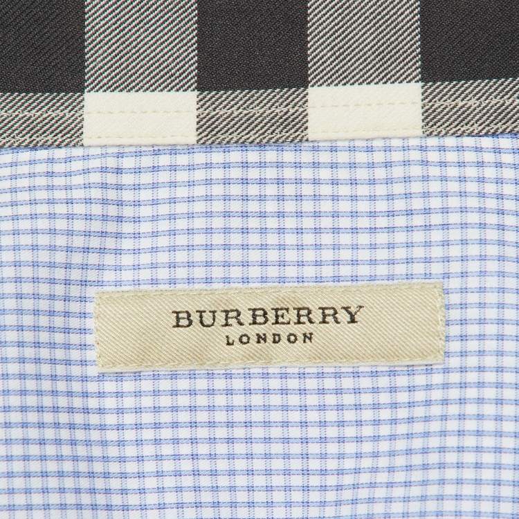 Pre Owned Burberry Blue Pin Checked Cotton Button Down Shirt M