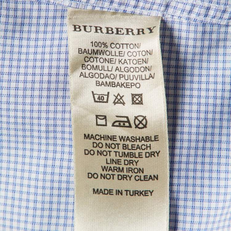 Pre Owned Burberry Blue Pin Checked Cotton Button Down Shirt M