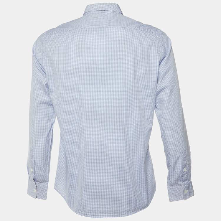 Pre Owned Burberry Blue Pin Checked Cotton Button Down Shirt M