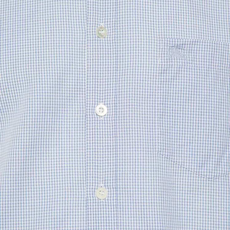 Pre Owned Burberry Blue Pin Checked Cotton Button Down Shirt M