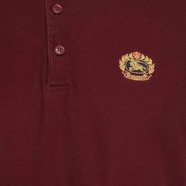 Pre Owned Burberry Dark Red Logo Embroidery Cotton Pique Polo T-Shirt XL