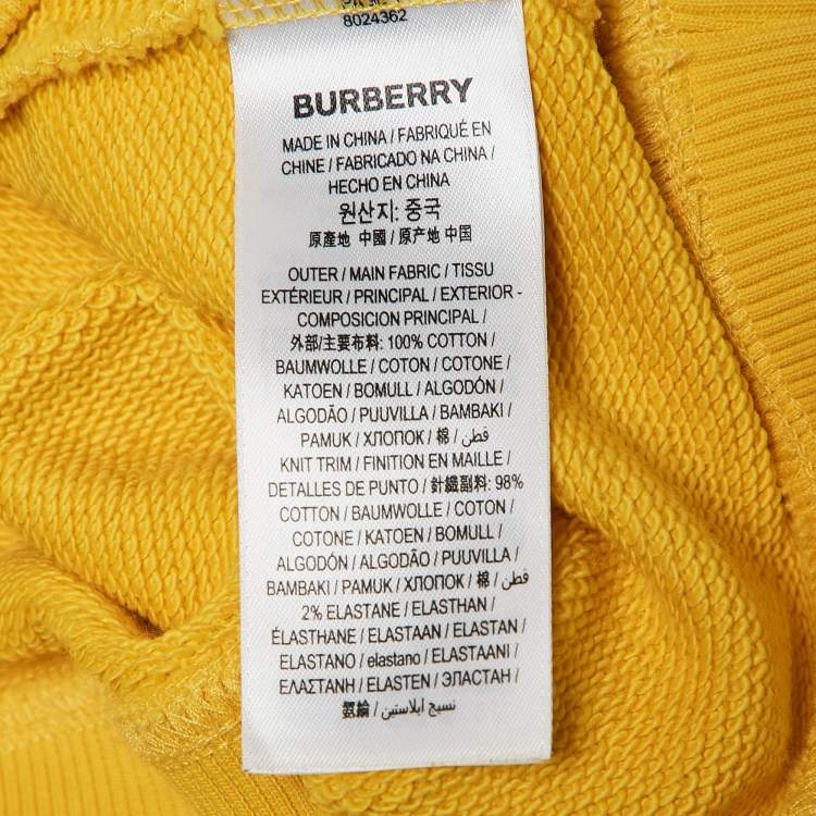 Pre Owned Burberry Yellow Logo Emboss Print Cotton Robson Hooded Sweatshirt L