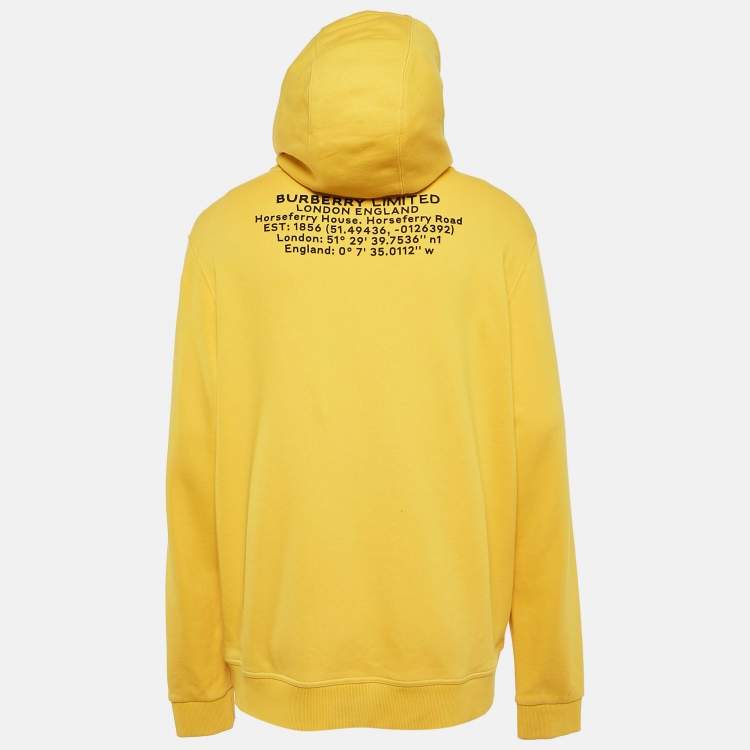 Pre Owned Burberry Yellow Logo Emboss Print Cotton Robson Hooded Sweatshirt L