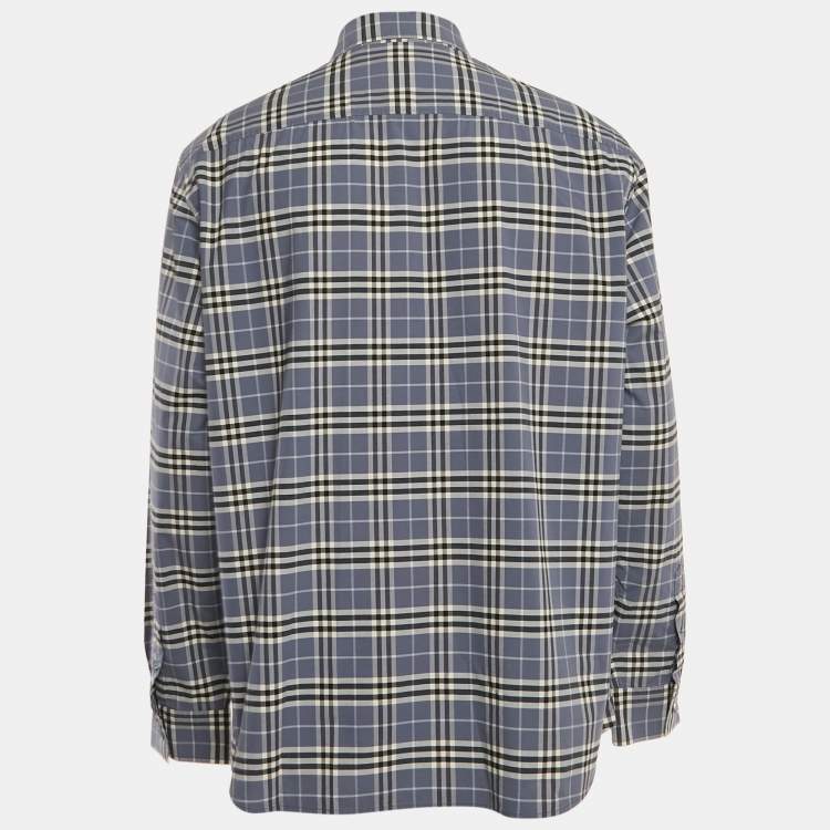 Pre Owned Burberry Blue Checks Cotton Long Sleeve Shirt XXXL
