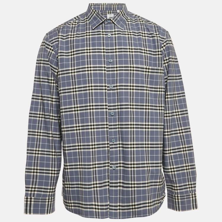 Pre Owned Burberry Blue Checks Cotton Long Sleeve Shirt XXXL