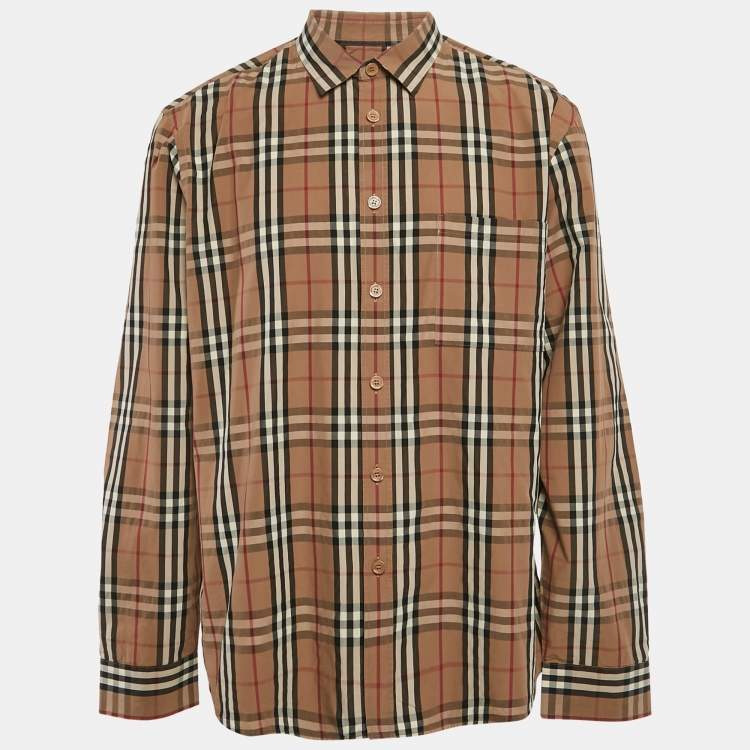 Pre Owned Burberry Beige Checks Cotton Long Sleeve Shirt XXXL