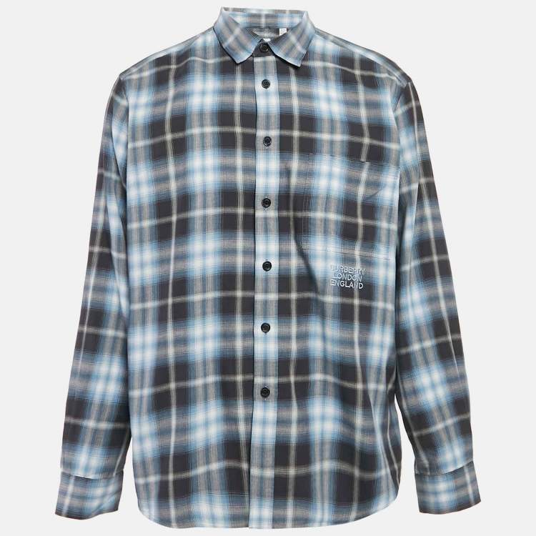 Pre Owned Burberry Blue Check Cotton Button-Down Shirt XXXL