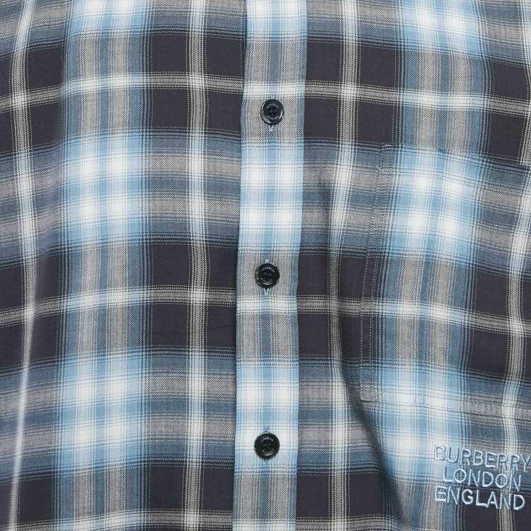 Pre Owned Burberry Blue Check Cotton Button-Down Shirt XXXL