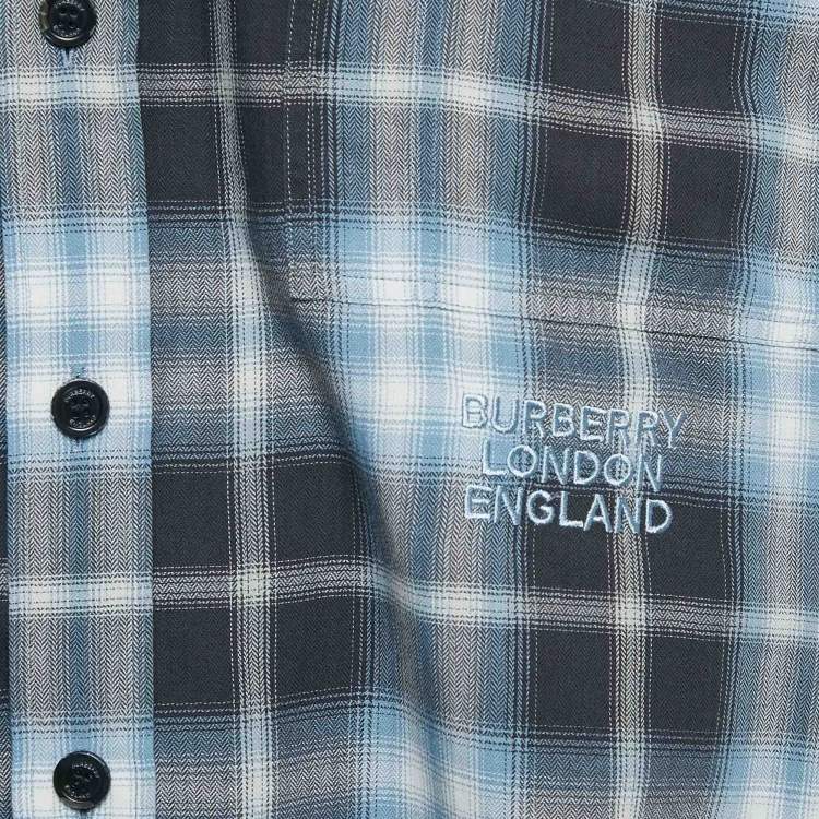 Pre Owned Burberry Blue Check Cotton Button-Down Shirt XXXL