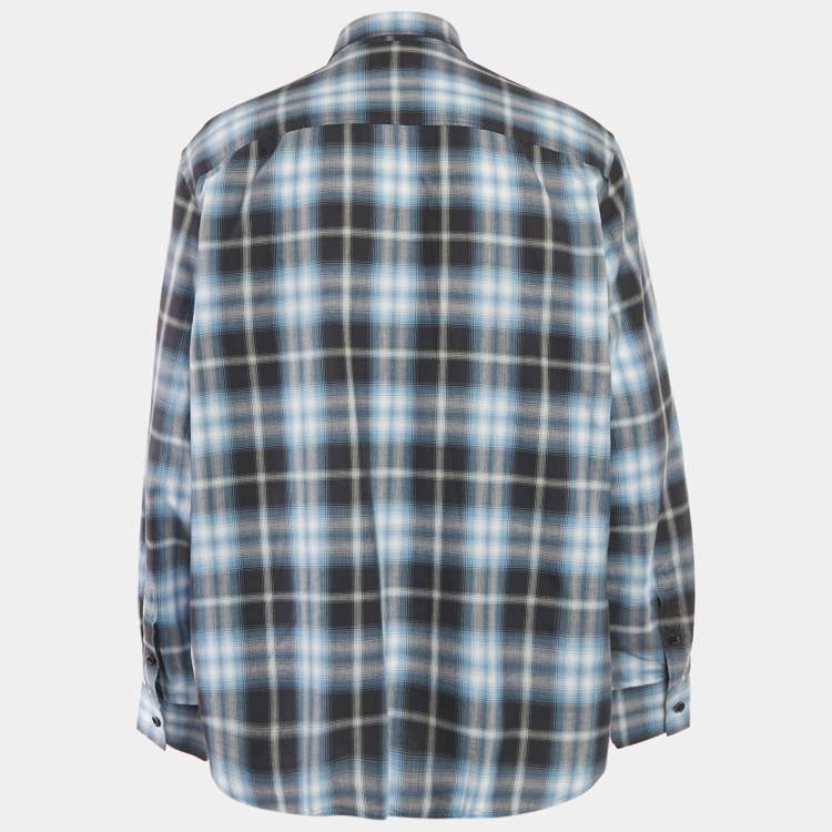 Pre Owned Burberry Blue Check Cotton Button-Down Shirt XXXL