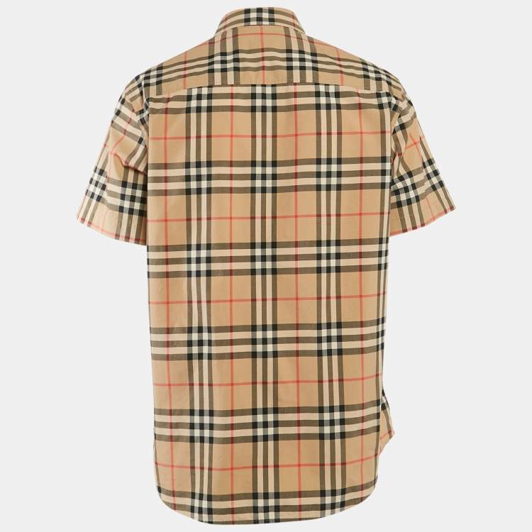 Pre Owned Burberry Beige Tartan Check Cotton Half Sleeve Shirt L