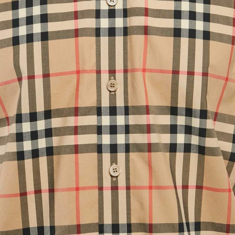 Pre Owned Burberry Beige Tartan Check Cotton Half Sleeve Shirt L