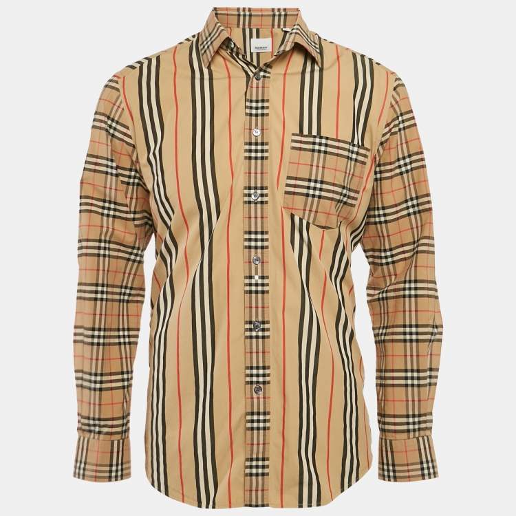 Pre Owned Burberry Beige Tartan Check Cotton Button Front Shirt M