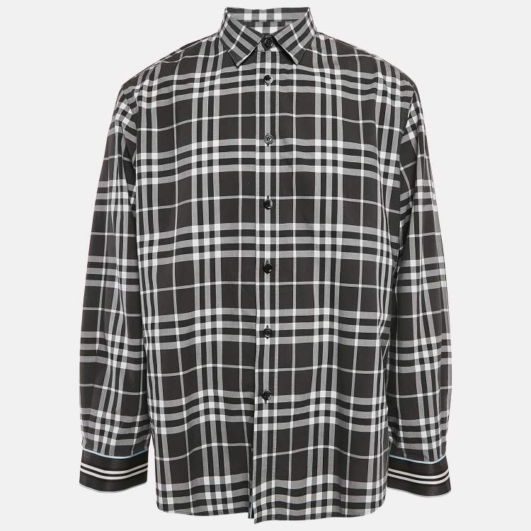 Pre Owned Burberry Black Check Cotton Long Sleeve Shirt XXXL