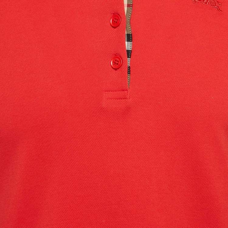 Pre Owned Burberry Red Cotton Pique Polo Long Sleeve T-Shirt M