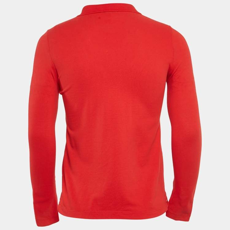 Pre Owned Burberry Red Cotton Pique Polo Long Sleeve T-Shirt M