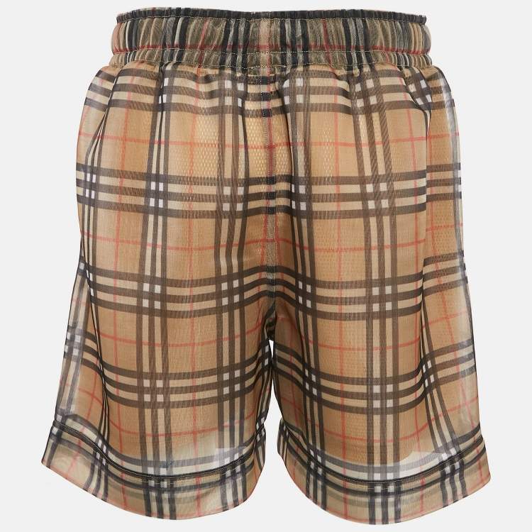 Pre Owned Burberry Beige Vintage Check Tawney Mesh Shorts L