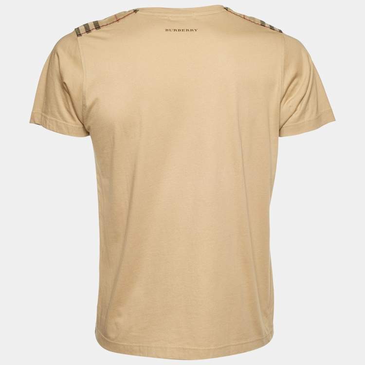 Pre Owned Burberry Beige Novacheck Shoulder Patch Detail T-Shirt M