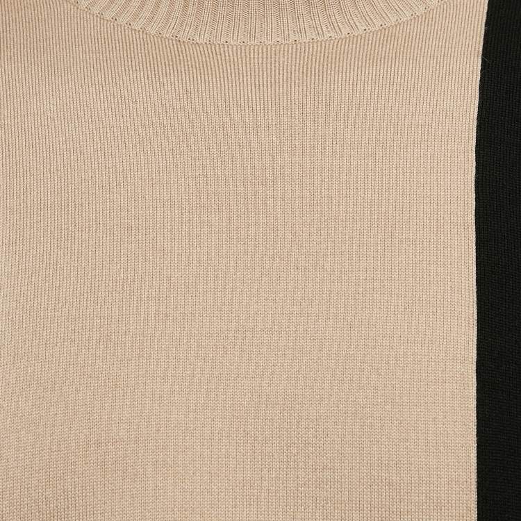 Pre Owned Burberry Beige Kadey Split Logo Stripe Wool Knit Sweater M