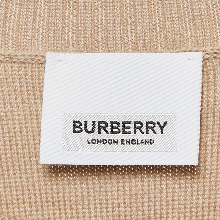 Pre Owned Burberry Beige Kadey Split Logo Stripe Wool Knit Sweater M