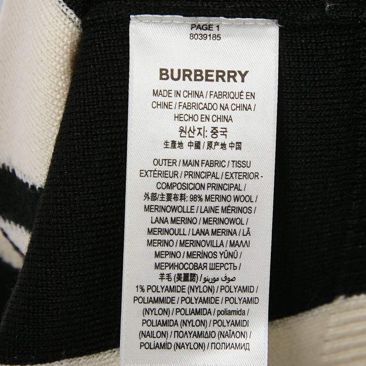 Pre Owned Burberry Beige Kadey Split Logo Stripe Wool Knit Sweater M