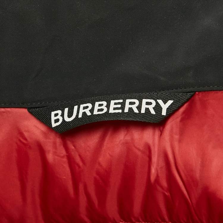 Pre Owned Burberry Dark Red Nylon Zip-Up Puffer Gilet S
