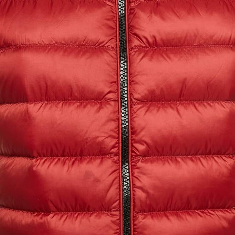 Pre Owned Burberry Dark Red Nylon Zip-Up Puffer Gilet S