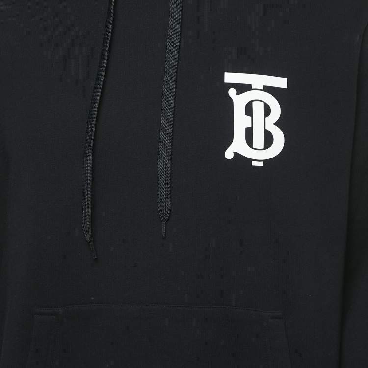 Pre Owned Burberry Black Logo Print Cotton Hooded Sweatshirt M