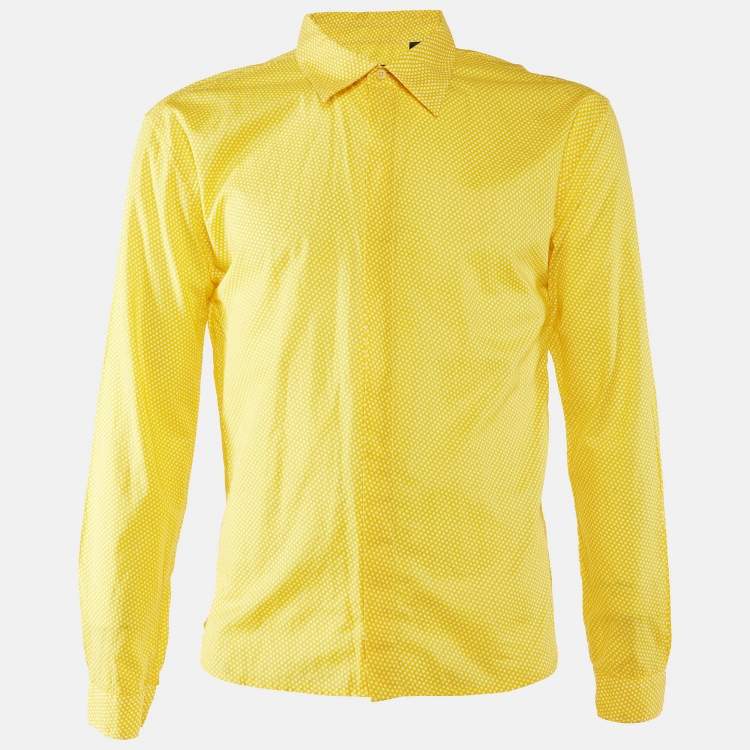 Pre Owned Burberry Prorsum Yellow Dot Printed Cotton Button Front Shirt L