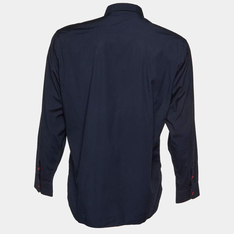 Pre Owned Burberry Navy Blue Cotton Button Front Shirt XL