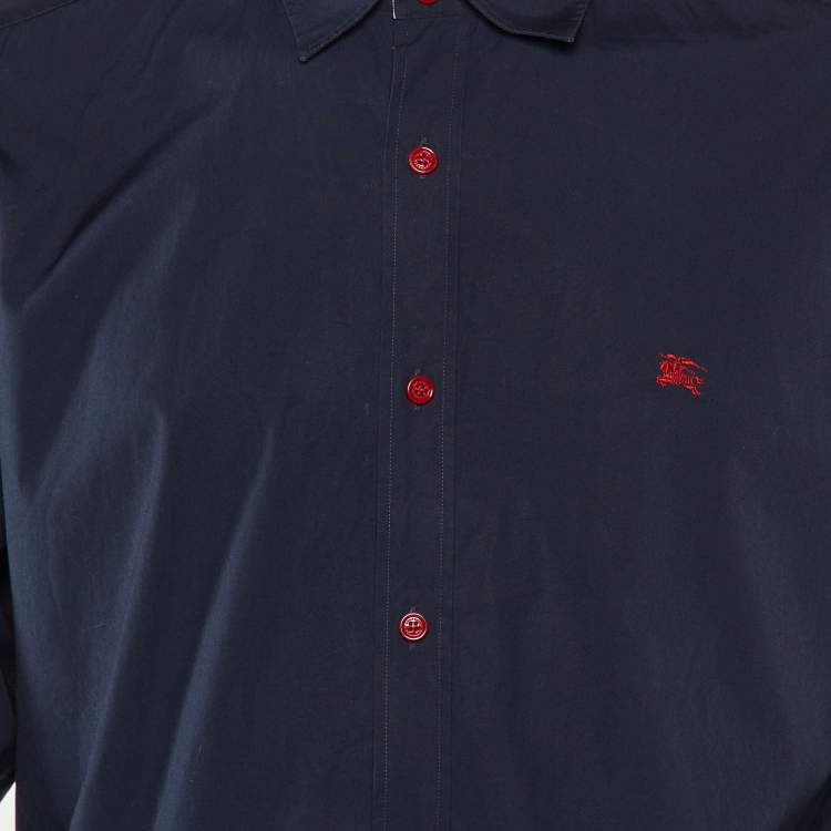 Pre Owned Burberry Navy Blue Cotton Button Front Shirt XL