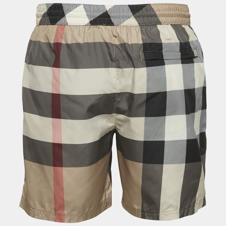 Pre Owned Burberry Beige Checks Synthetic Swim Shorts M