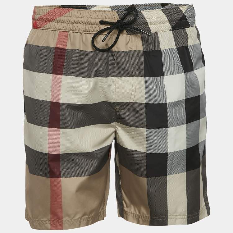 Pre Owned Burberry Beige Checks Synthetic Swim Shorts M