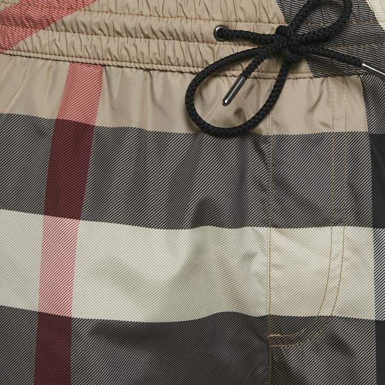 Pre Owned Burberry Beige Checks Synthetic Swim Shorts M