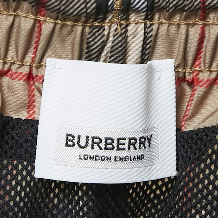 Pre Owned Burberry Beige Checks Synthetic Swim Shorts L