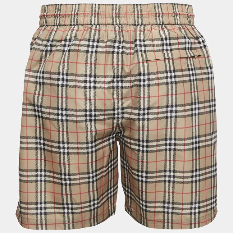 Pre Owned Burberry Beige Checks Synthetic Swim Shorts L