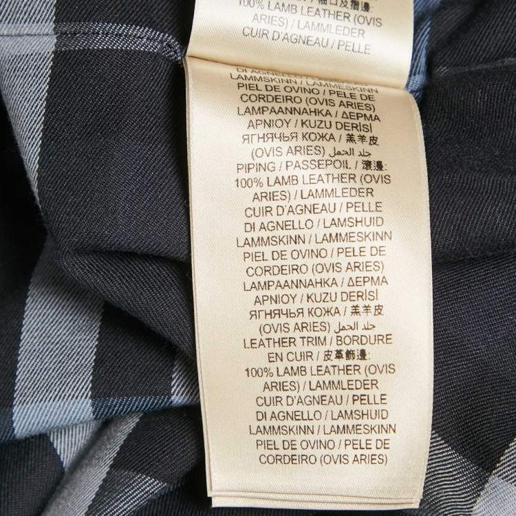 Pre Owned Burberry Navy Blue Cotton & Black Leather Zip Front Jacket M