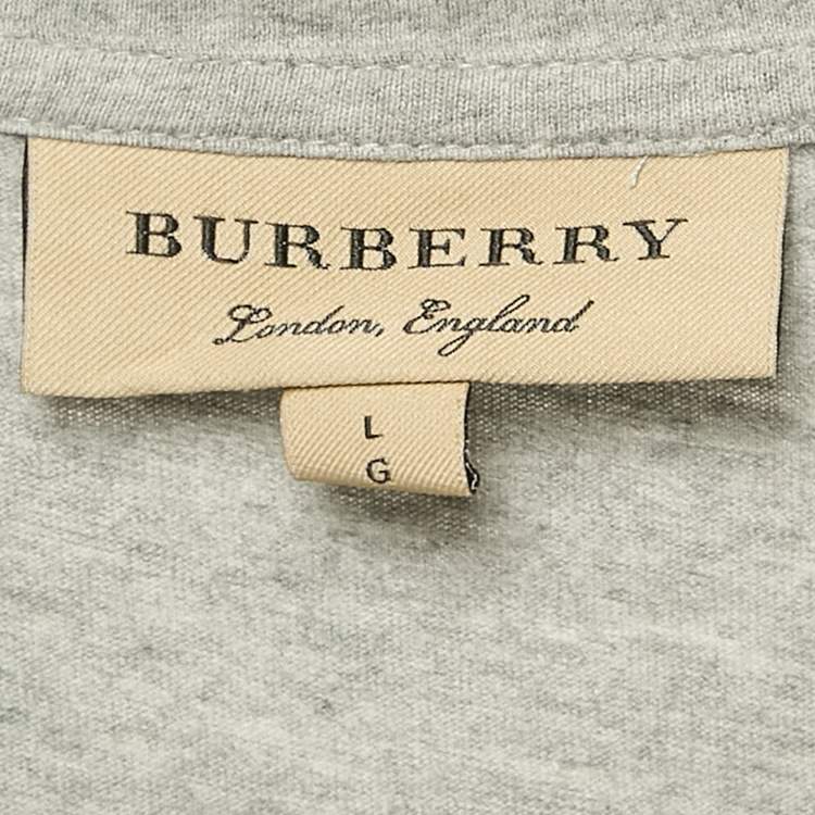 Pre Owned Burberry Grey Logo Embroidered Jersey T-Shirt L