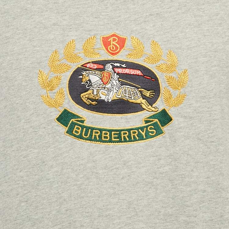 Pre Owned Burberry Grey Logo Embroidered Jersey T-Shirt L