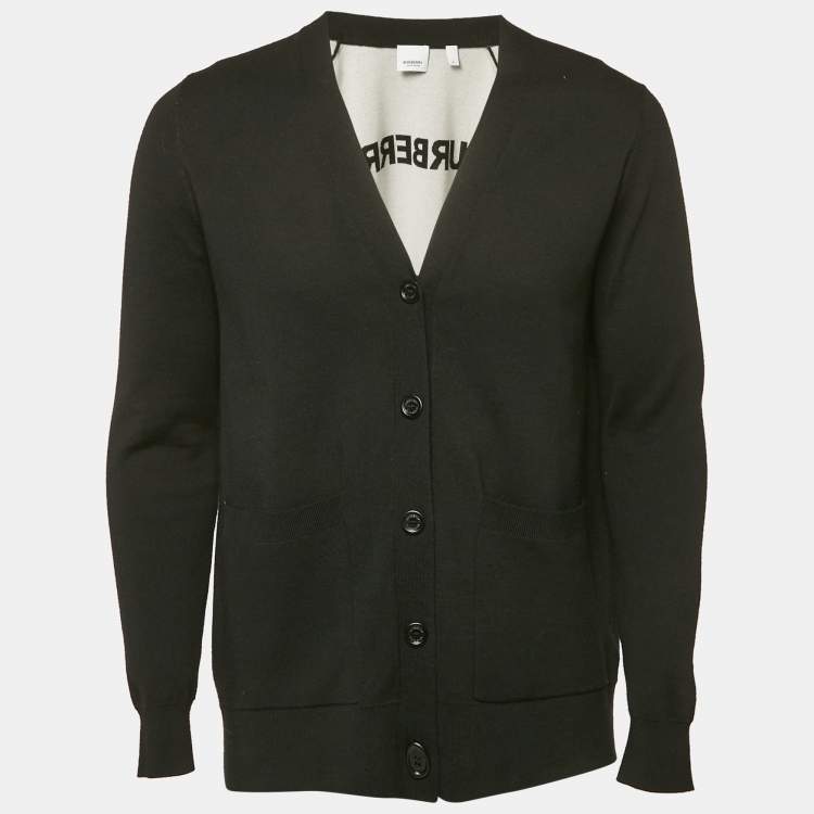Pre Owned Burberry Black Wool Blend Buttoned Cardigan M