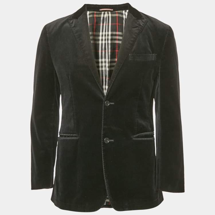 Pre Owned Burberry Black Label Black Velvet Tailored Blazer L