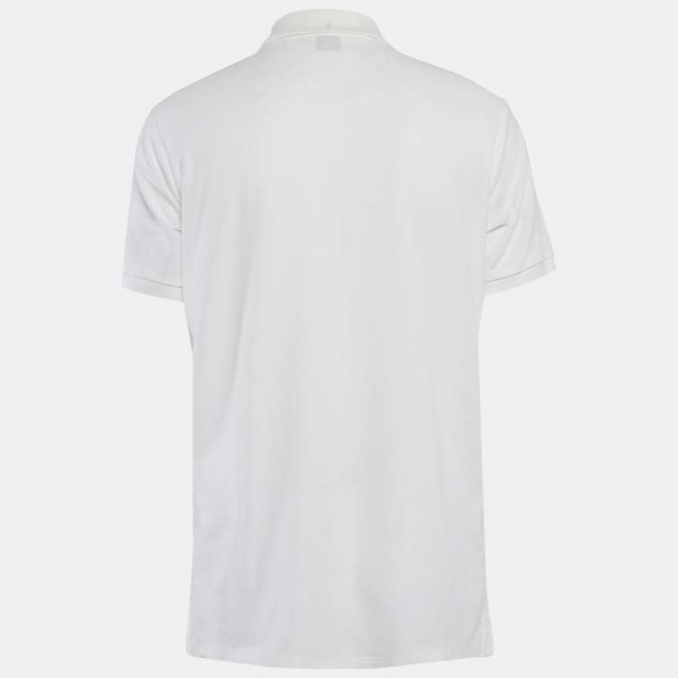 Pre Owned Burberry White Logo Print Cotton Pique Polo T-Shirt M