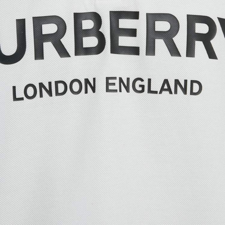 Pre Owned Burberry White Logo Print Cotton Pique Polo T-Shirt M