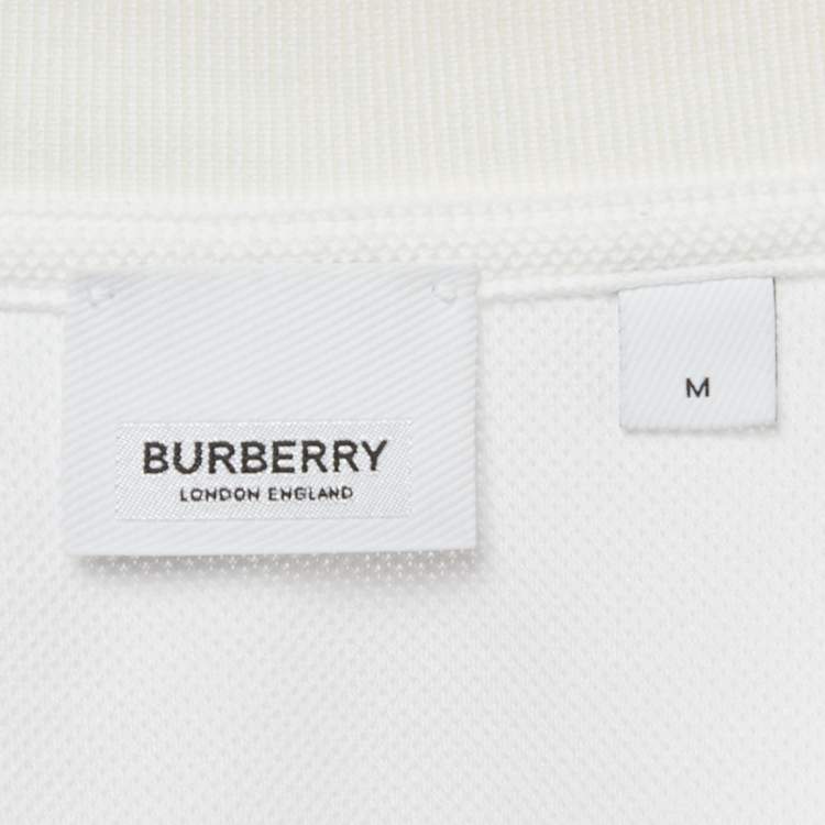 Pre Owned Burberry White Logo Print Cotton Pique Polo T-Shirt M